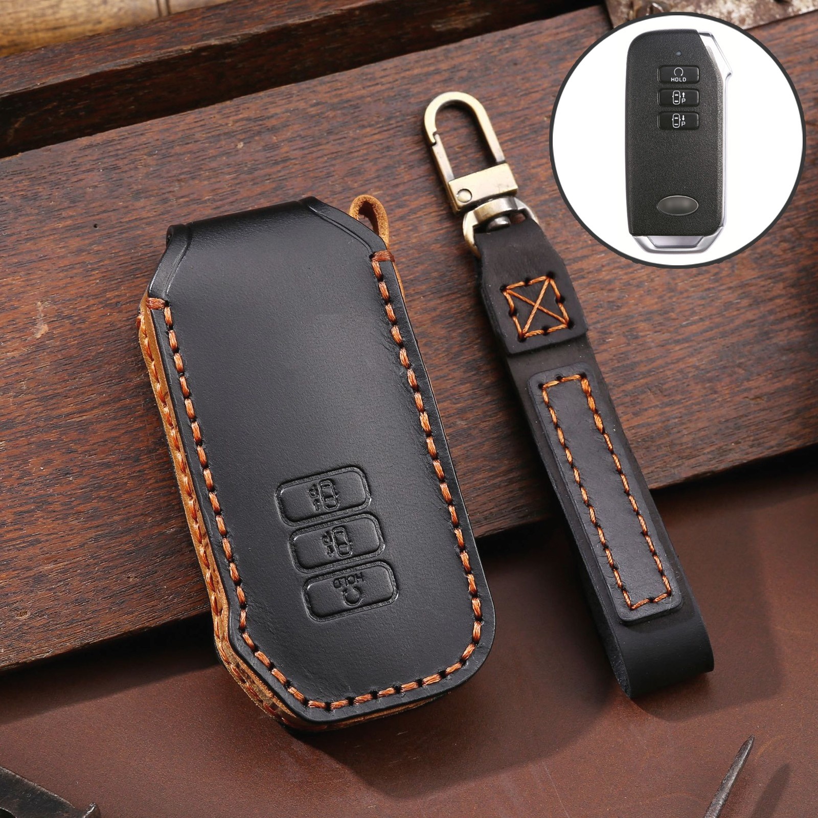Premium Genuine Cowhide Leather Car Key Fob Cover Protective Case