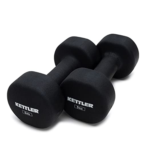Kettler Neoprene Hexagonal Free Weights Hand Dumbbells Set 5kg Pair