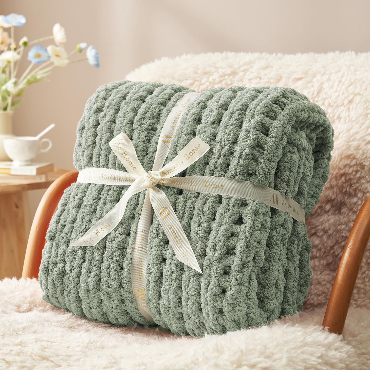 Chunky Knit Throw Blanket Ultra Soft Chenille Yarn 50x60-inch