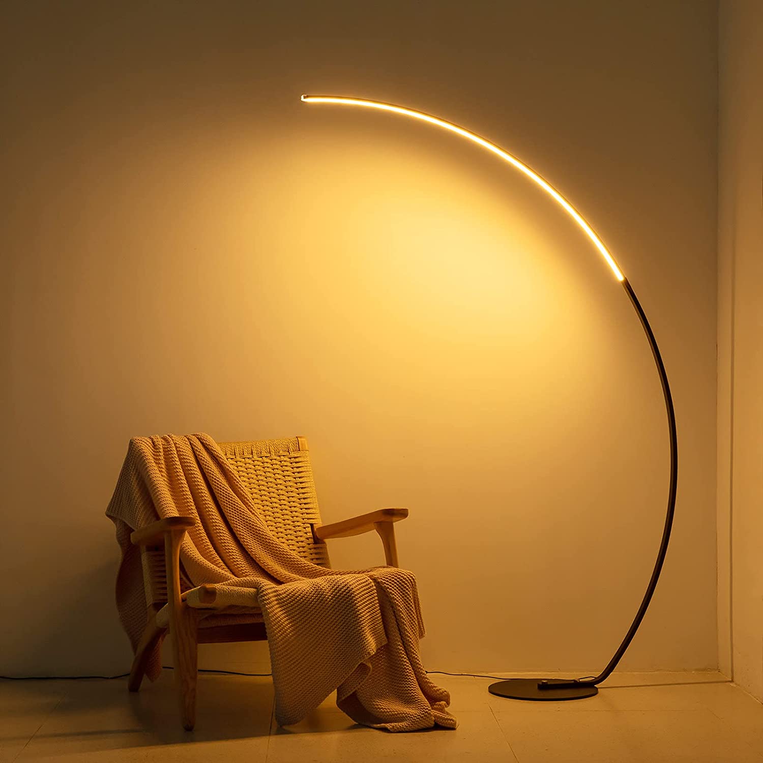 Modern Nordic Arc Floor Lamp with Dimmable Warm LED Shade